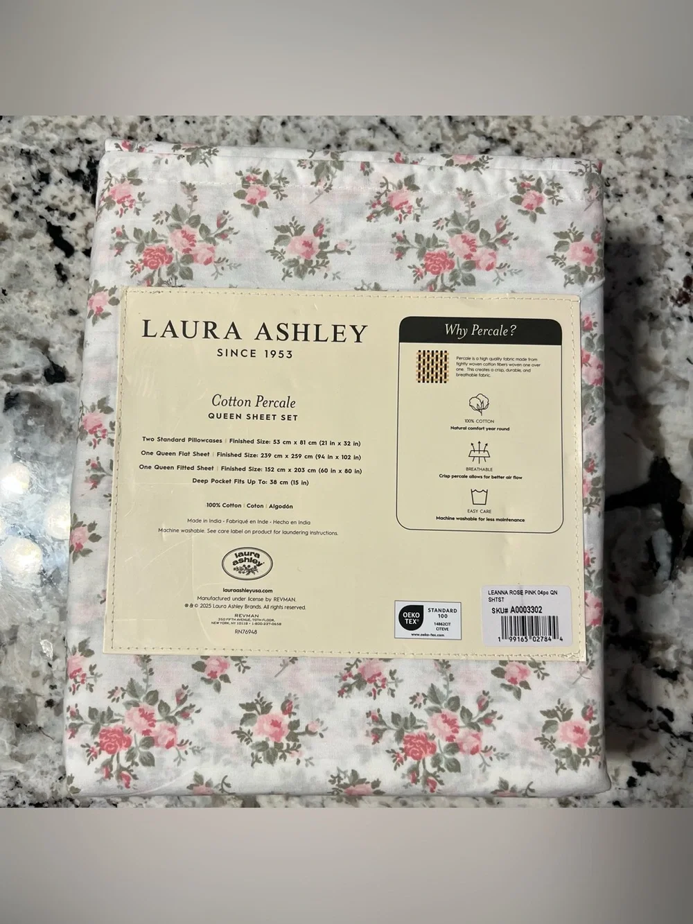 Laura Ashley Leanna Rose Floral Cotton Percale Sheet Set in Pink and White 🌹🌸